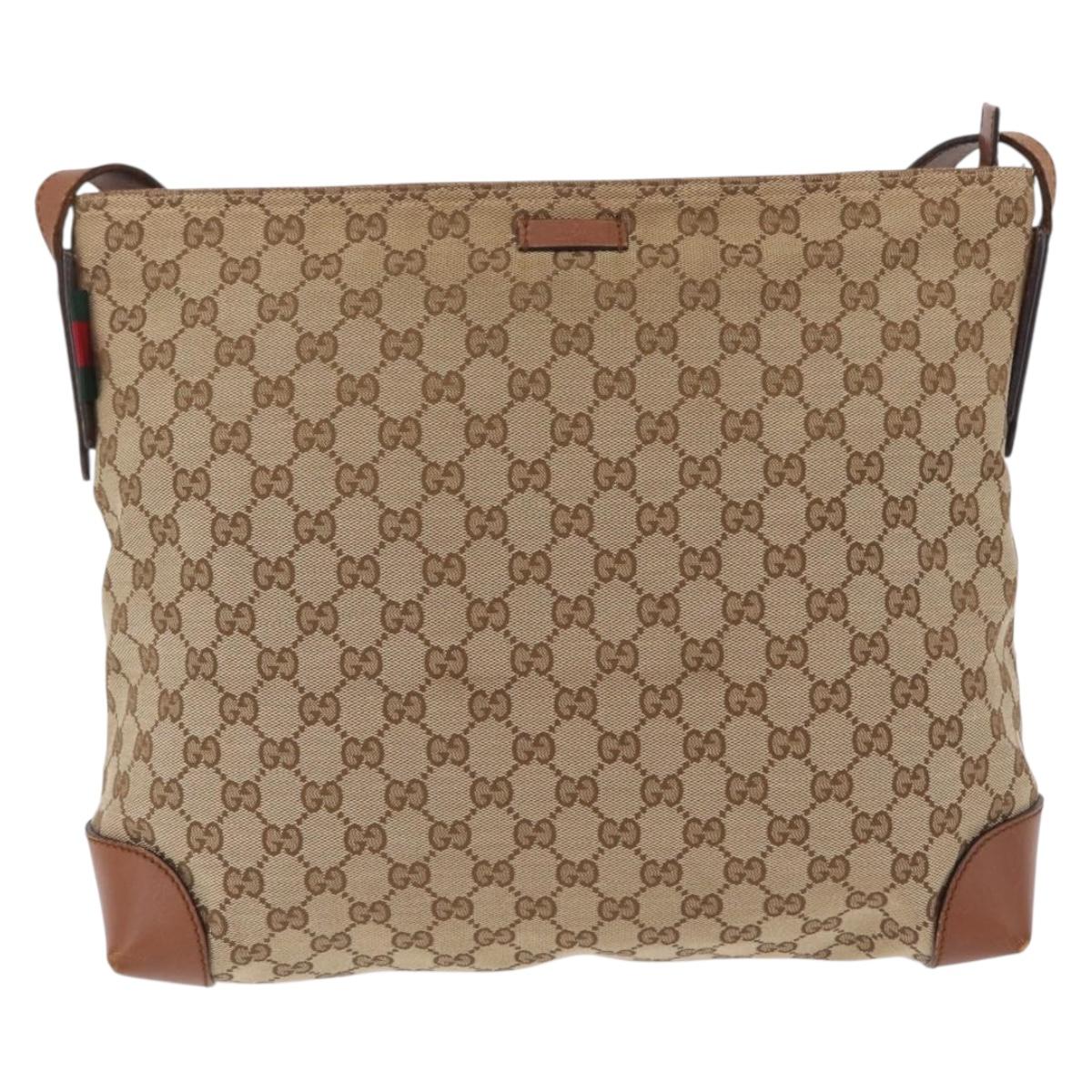 GUCCI GG Canvas Web Sherry Line Shoulder Bag Beige Silver 308930 Auth ka6334