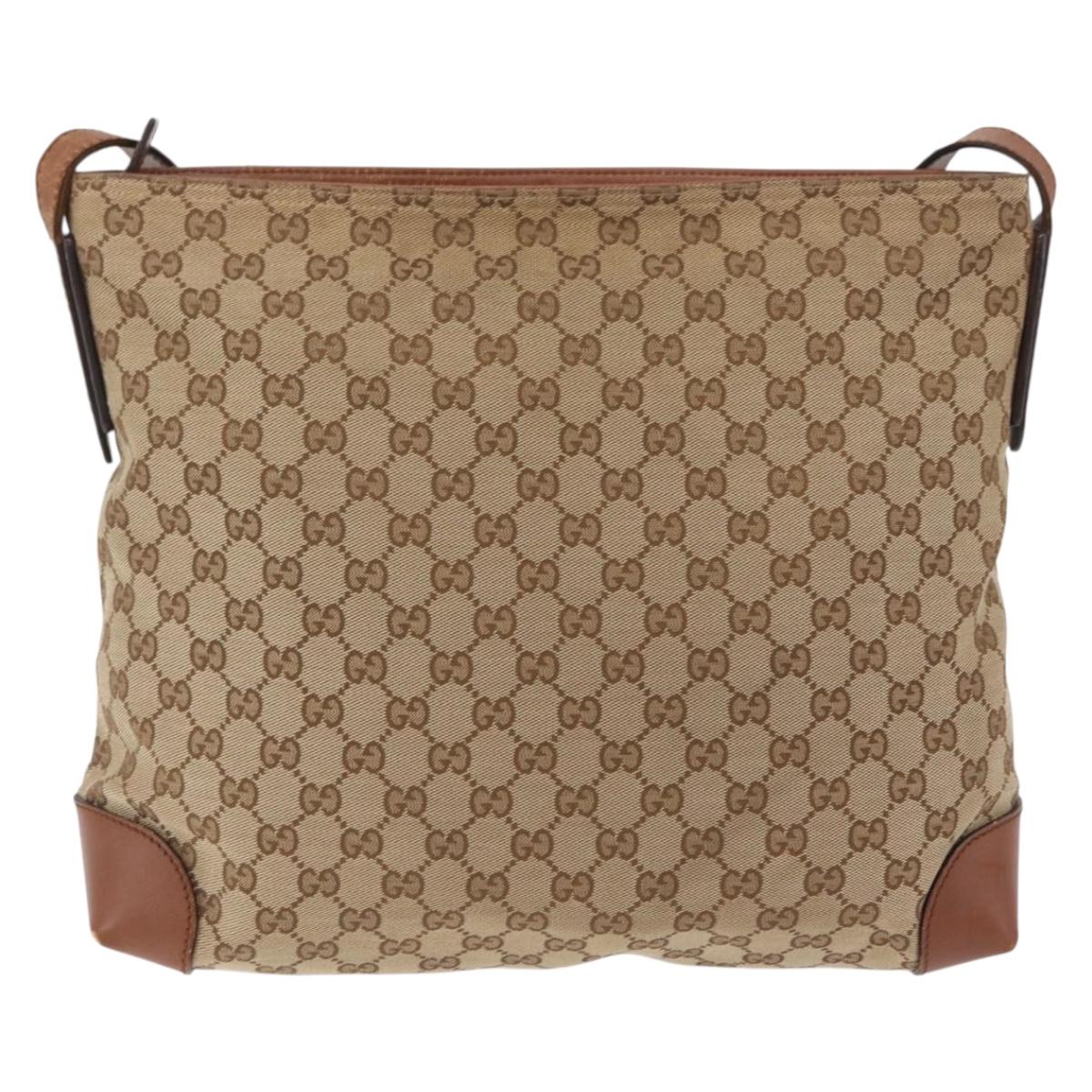 GUCCI GG Canvas Web Sherry Line Shoulder Bag Beige Silver 308930 Auth ka6334