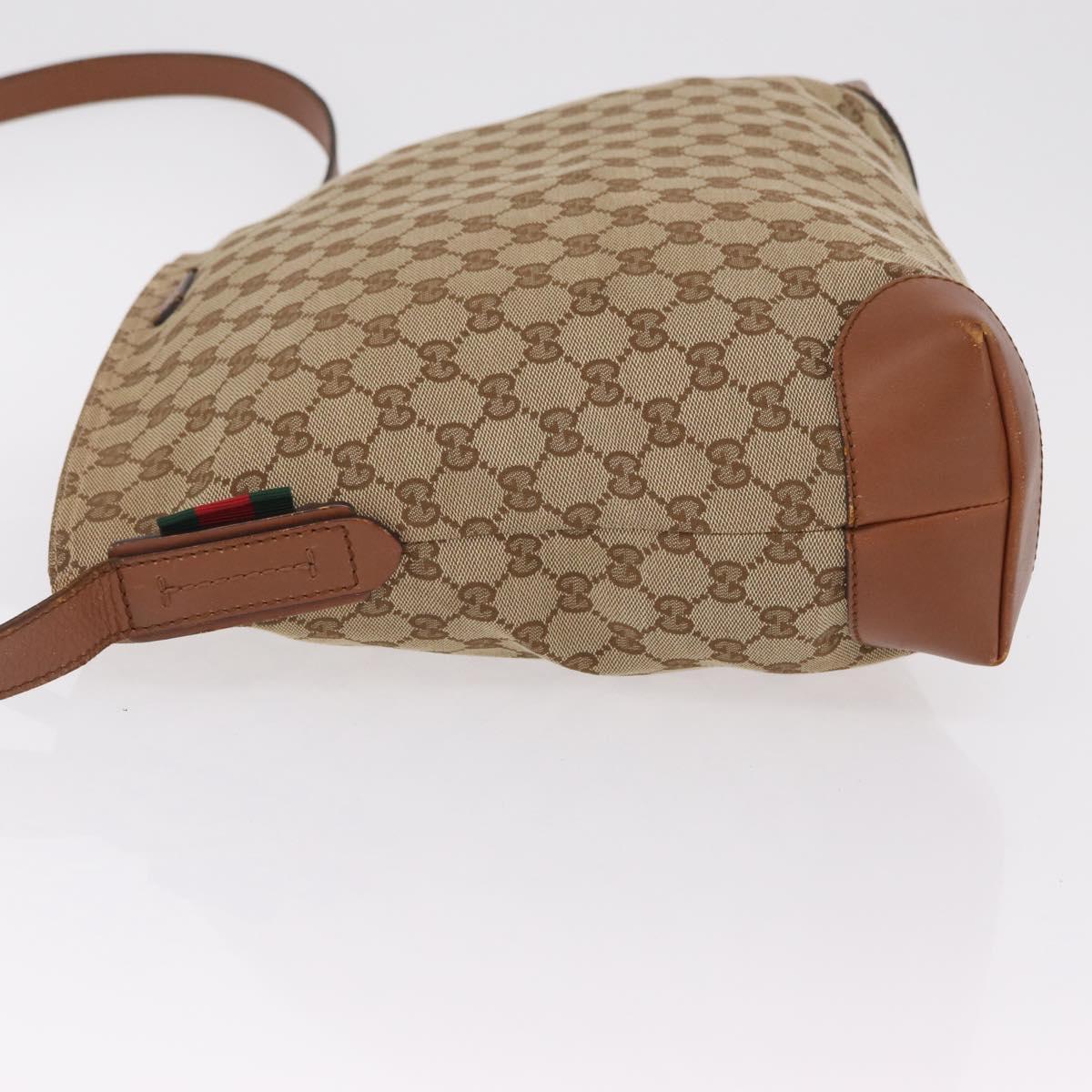 GUCCI GG Canvas Web Sherry Line Shoulder Bag Beige Silver 308930 Auth ka6334