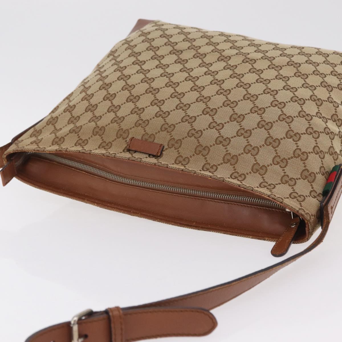 GUCCI GG Canvas Web Sherry Line Shoulder Bag Beige Silver 308930 Auth ka6334