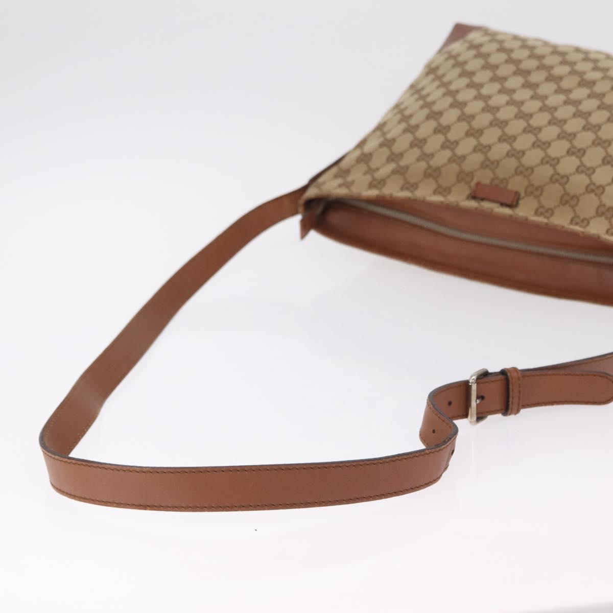 GUCCI GG Canvas Web Sherry Line Shoulder Bag Beige Silver 308930 Auth ka6334