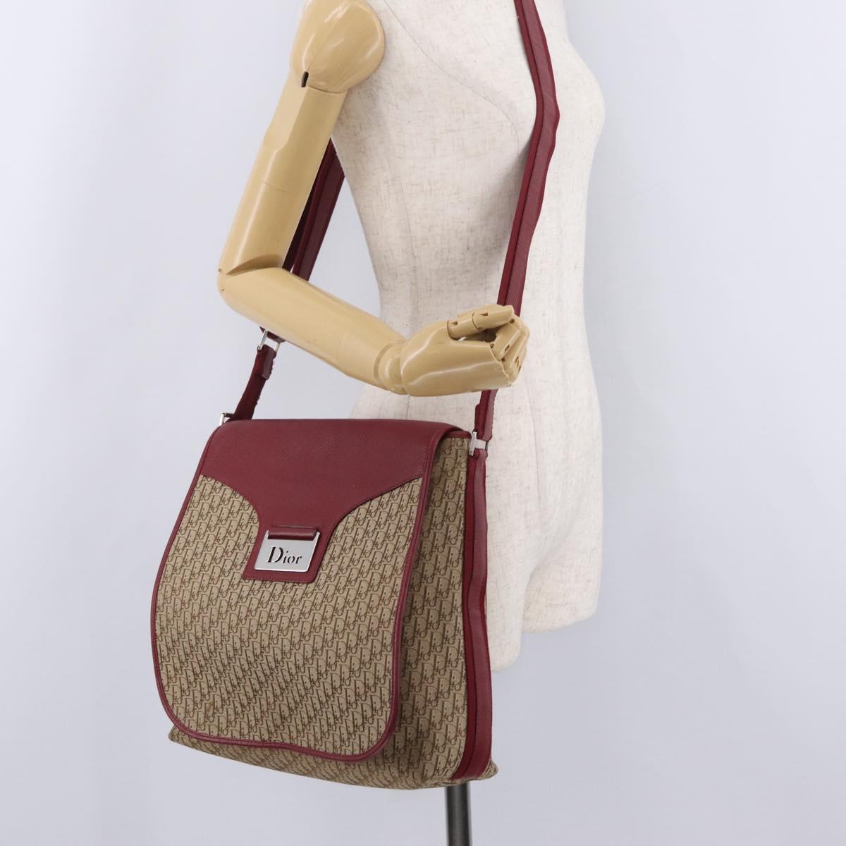 Christian Dior Trotter Canvas Shoulder Bag Beige Silver Auth ka6335V