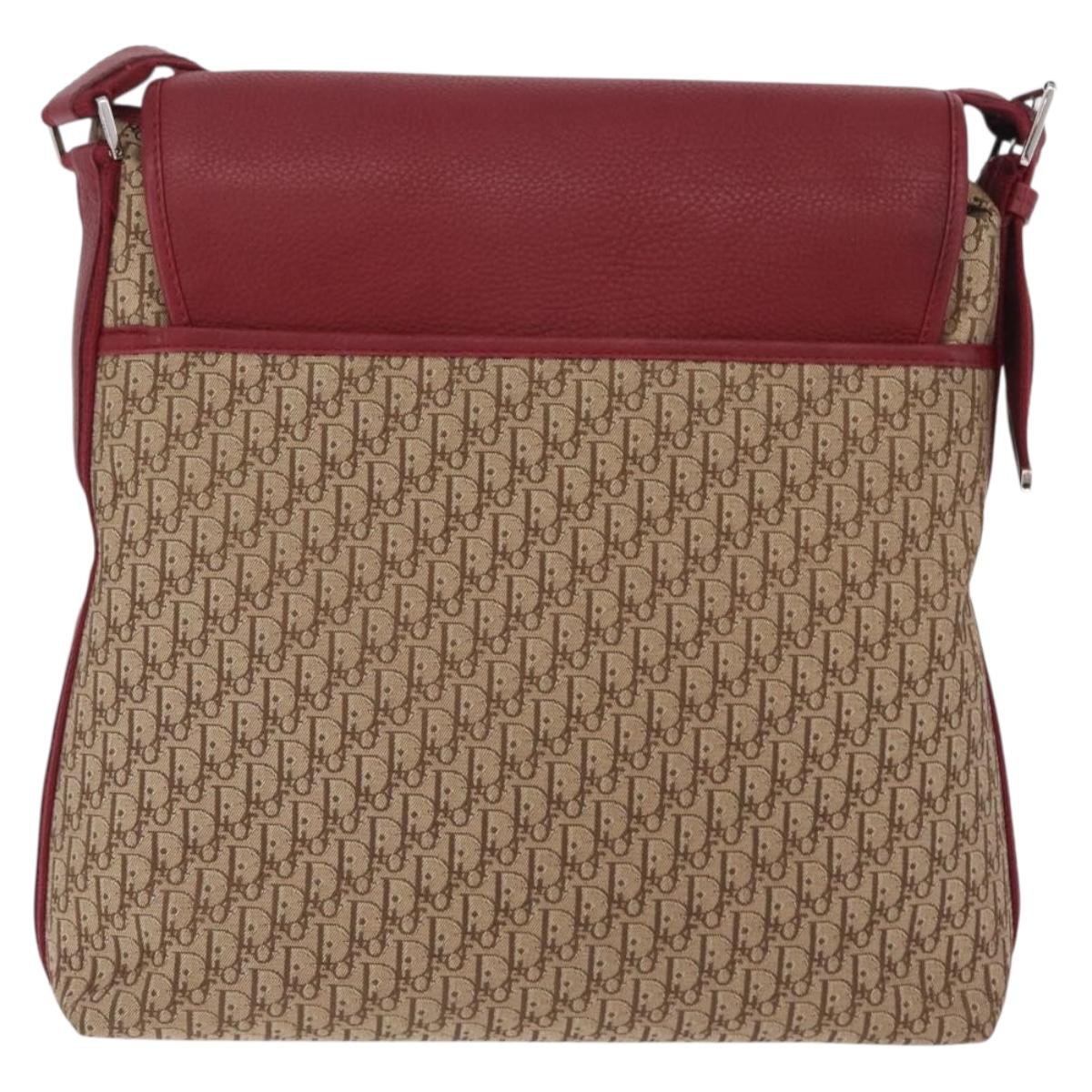 Christian Dior Trotter Canvas Shoulder Bag Beige Silver Auth ka6335V