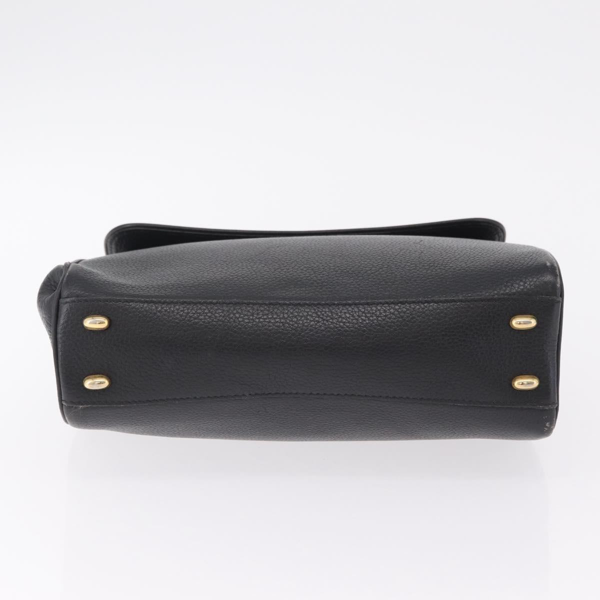 CELINE Hand Bag Leather Black Gold Auth ka6337