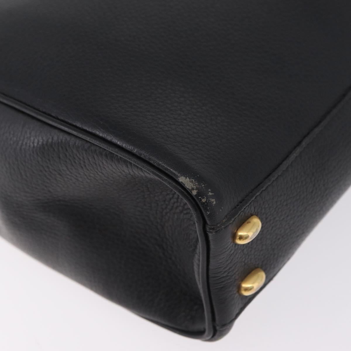 CELINE Hand Bag Leather Black Gold Auth ka6337