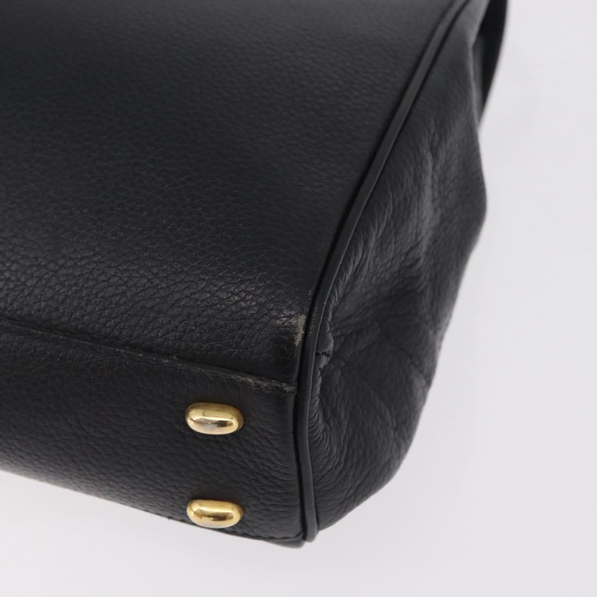 CELINE Hand Bag Leather Black Gold Auth ka6337