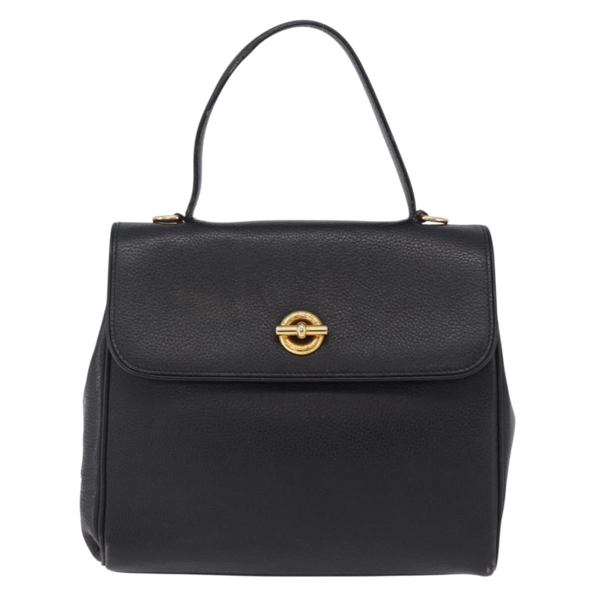 CELINE Hand Bag Leather Black Gold Auth ka6337