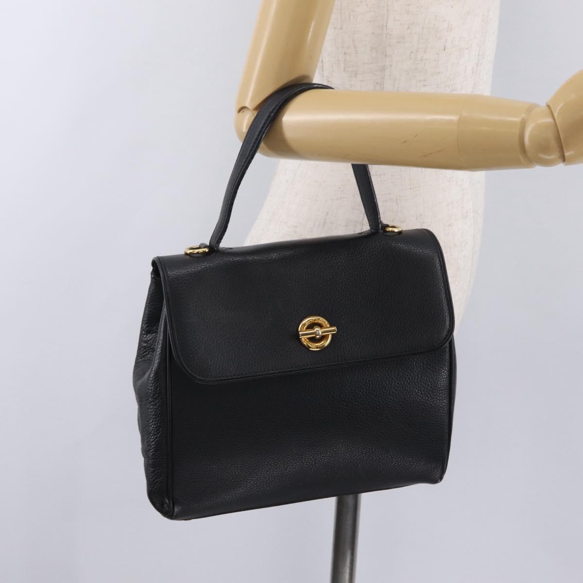 CELINE Hand Bag Leather Black Gold Auth ka6337