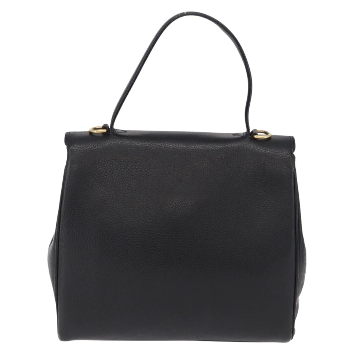 CELINE Hand Bag Leather Black Gold Auth ka6337