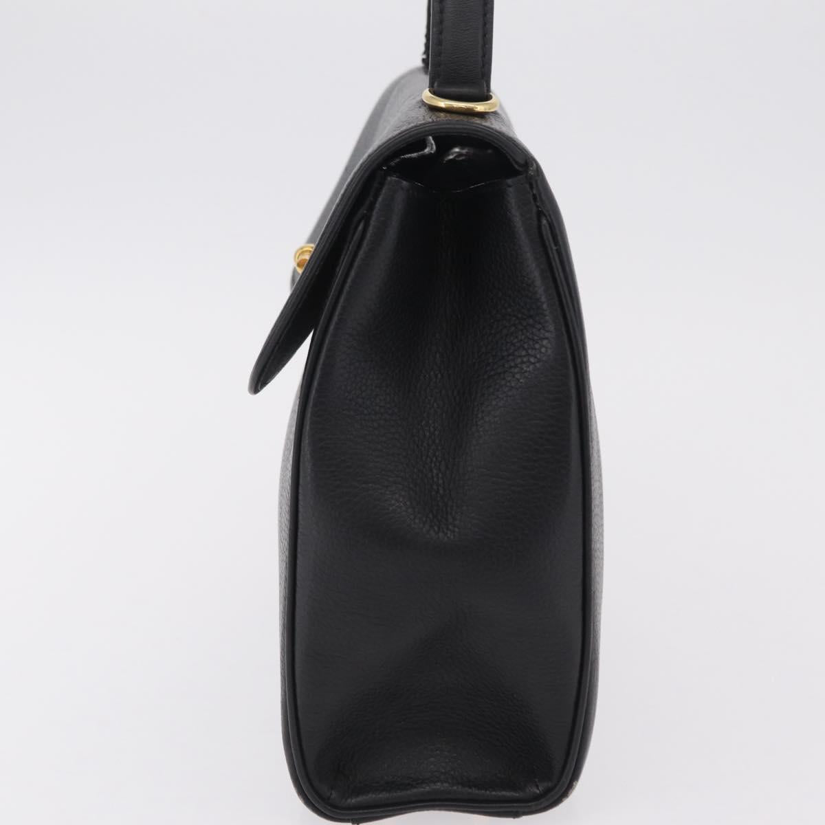CELINE Hand Bag Leather Black Gold Auth ka6337