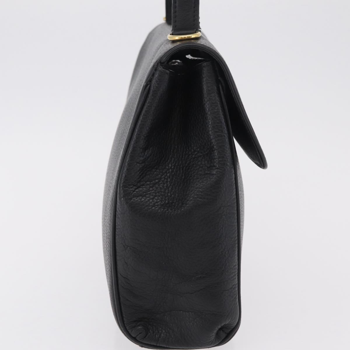 CELINE Hand Bag Leather Black Gold Auth ka6337