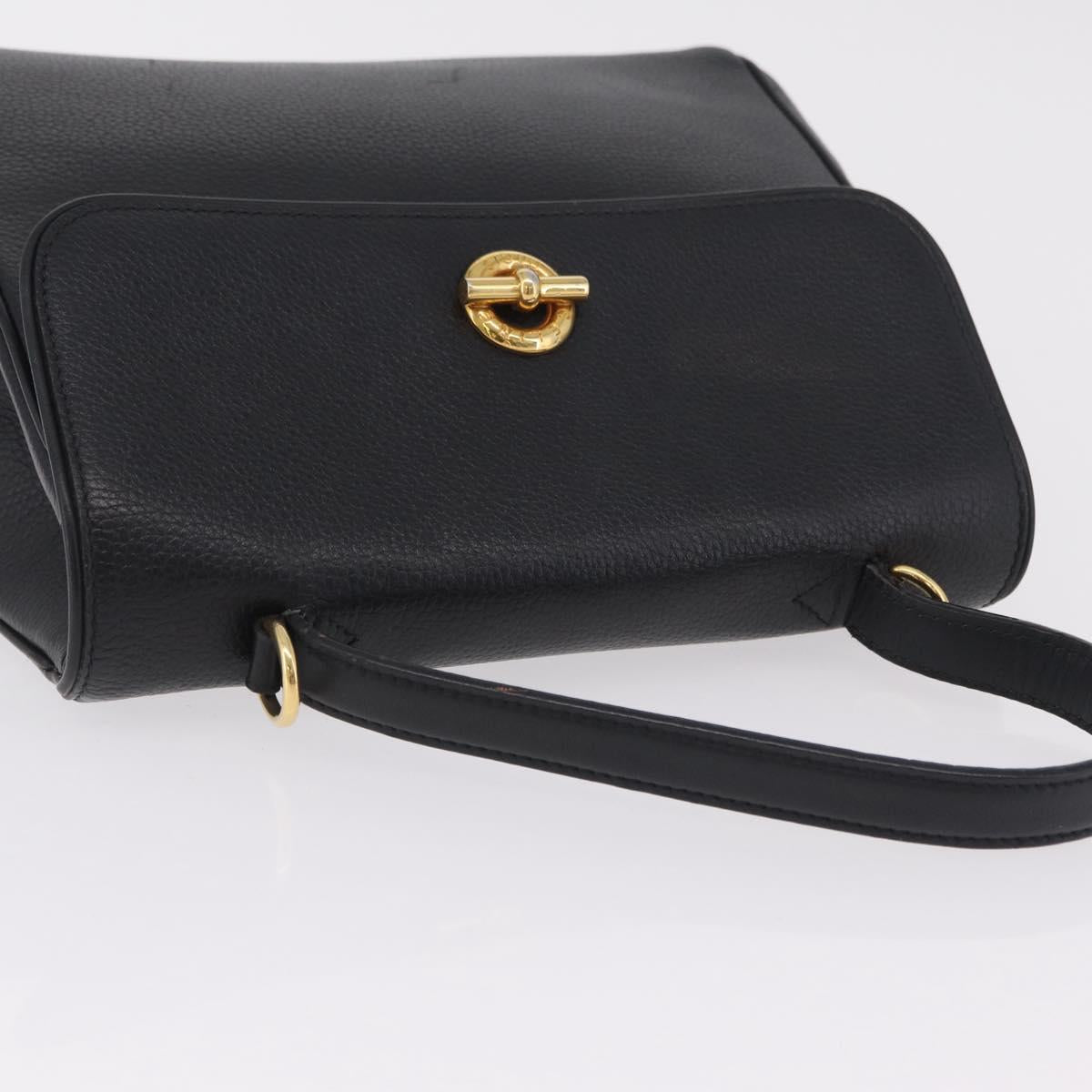 CELINE Hand Bag Leather Black Gold Auth ka6337