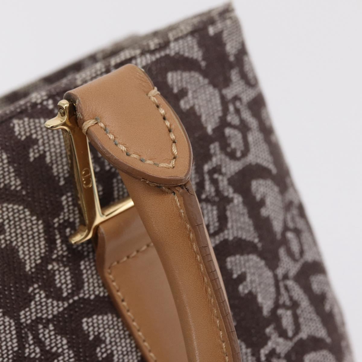 Christian Dior Trotter Canvas Hand Bag Brown Gold Auth ka6338V