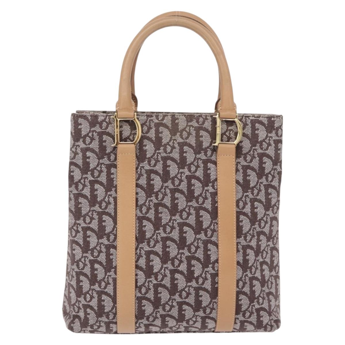 Christian Dior Trotter Canvas Hand Bag Brown Gold Auth ka6338V