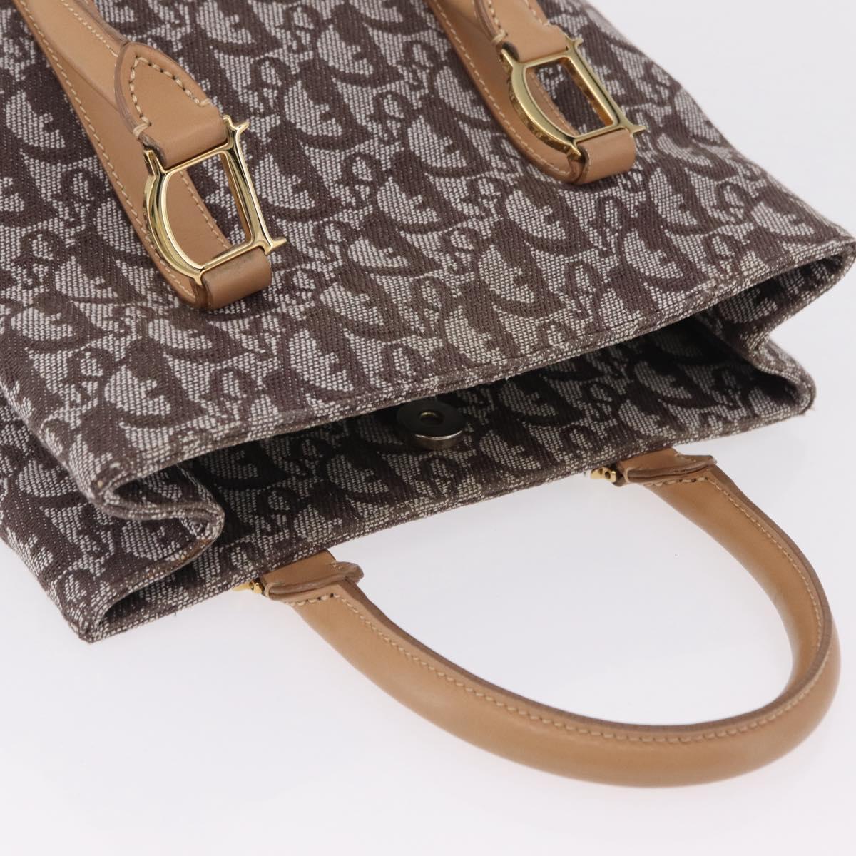 Christian Dior Trotter Canvas Hand Bag Brown Gold Auth ka6338V