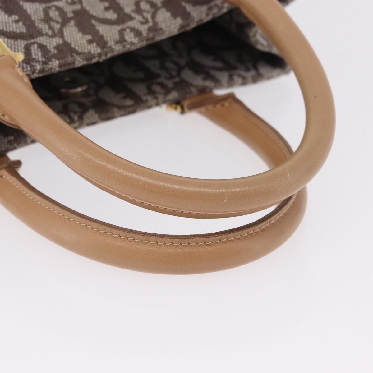 Christian Dior Trotter Canvas Hand Bag Brown Gold Auth ka6338V