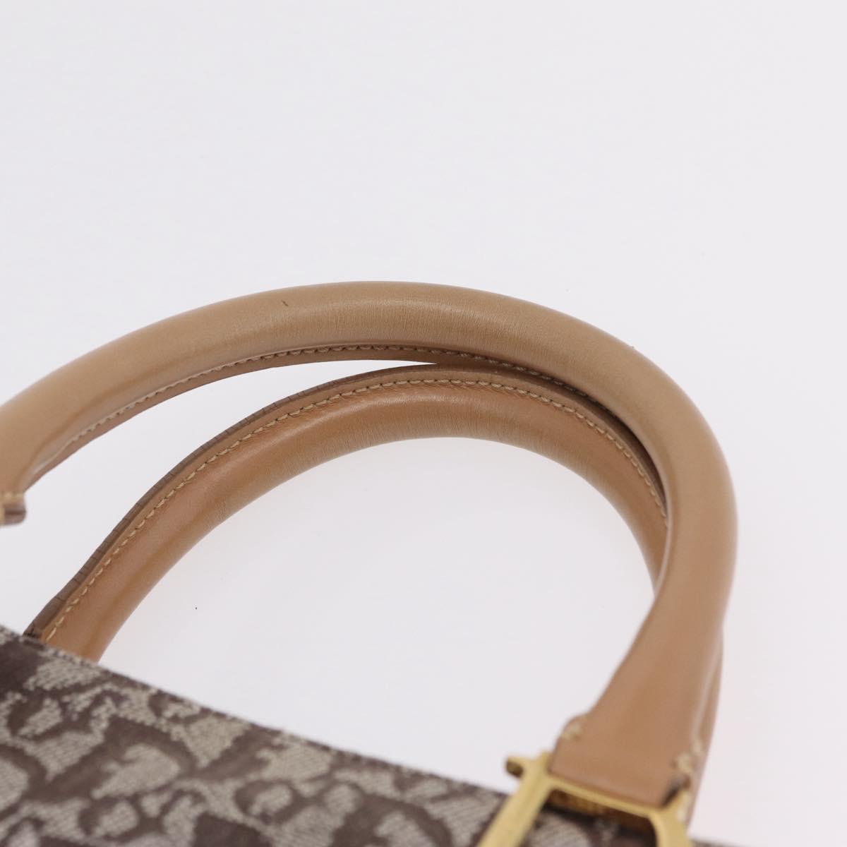 Christian Dior Trotter Canvas Hand Bag Brown Gold Auth ka6338V