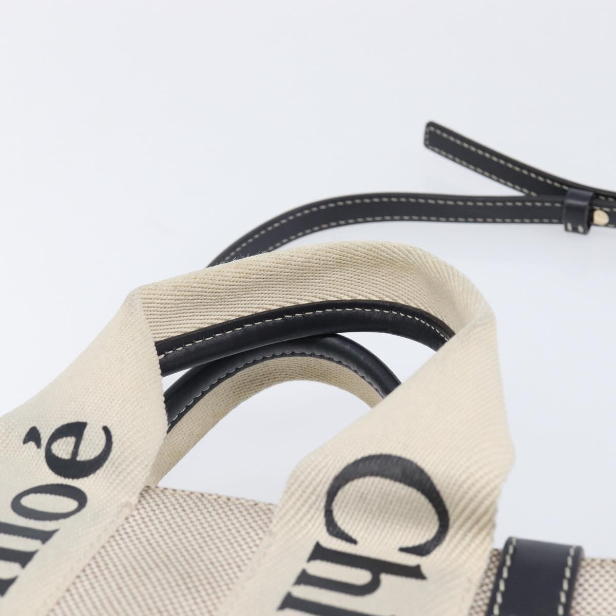 Chloe Woody Hand Bag Canvas 2way White Gold Auth ka6339