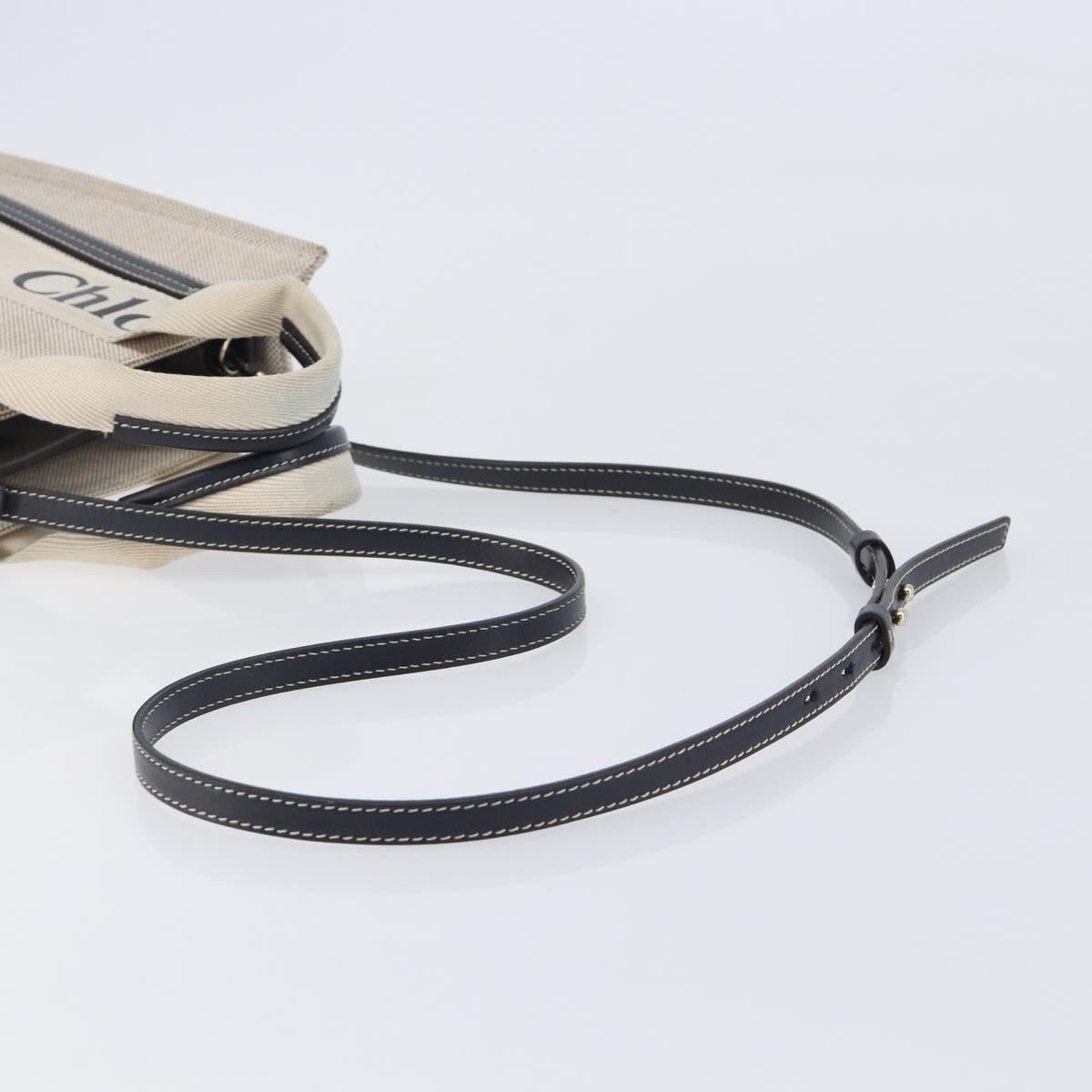 Chloe Woody Hand Bag Canvas 2way White Gold Auth ka6339