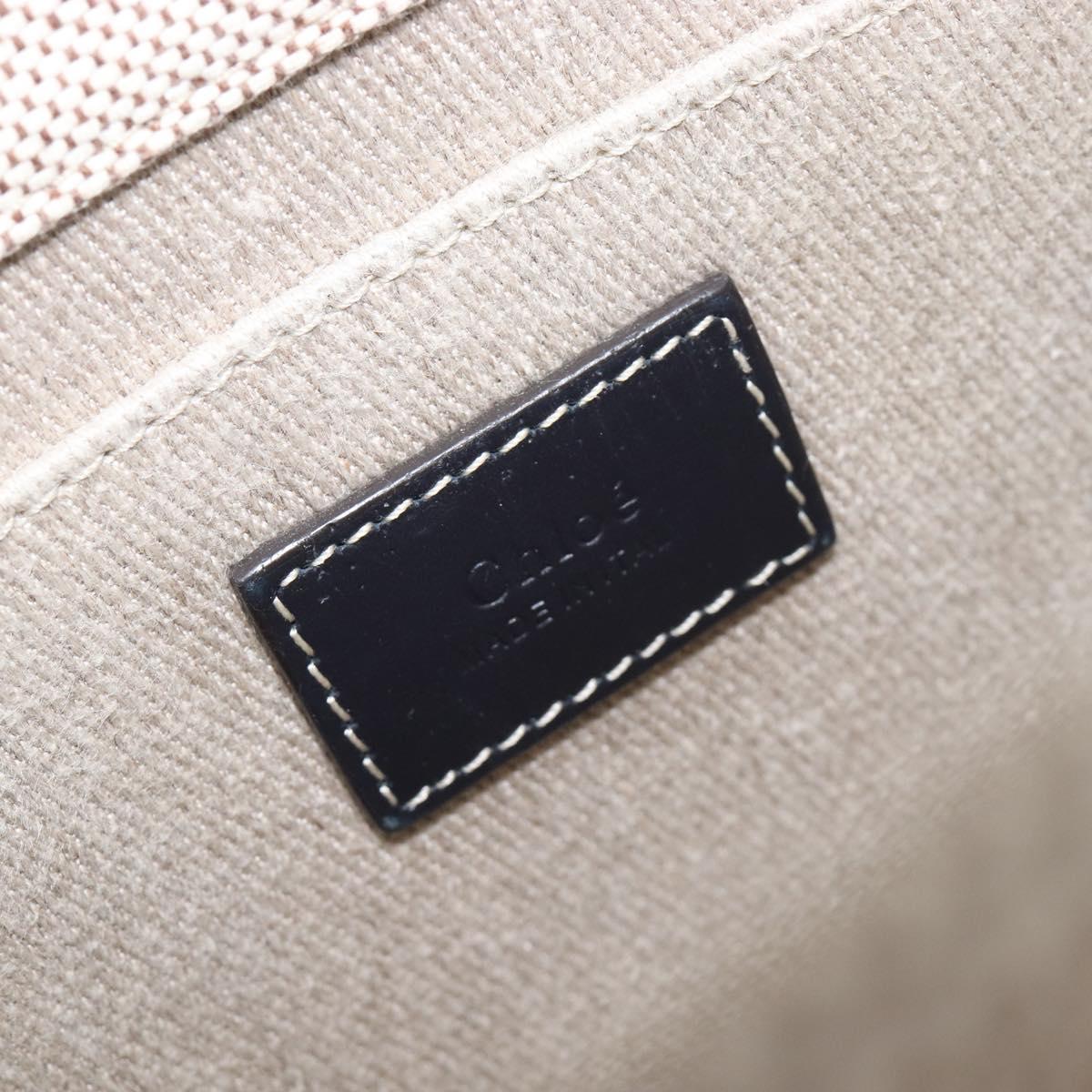Chloe Woody Hand Bag Canvas 2way White Gold Auth ka6339