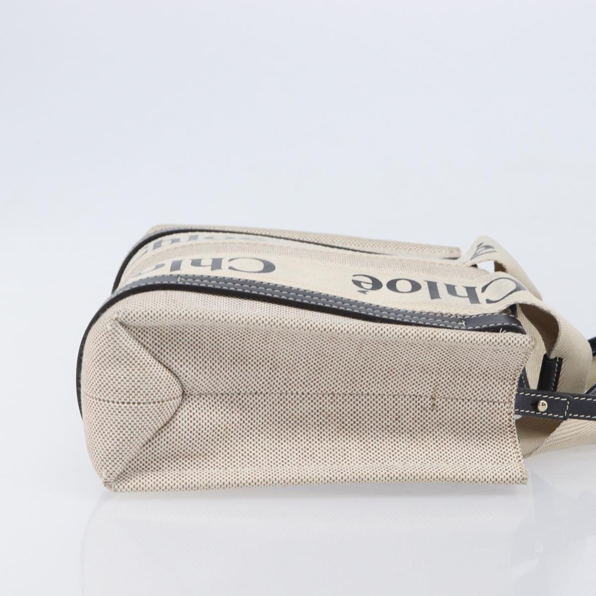 Chloe Woody Hand Bag Canvas 2way White Gold Auth ka6339