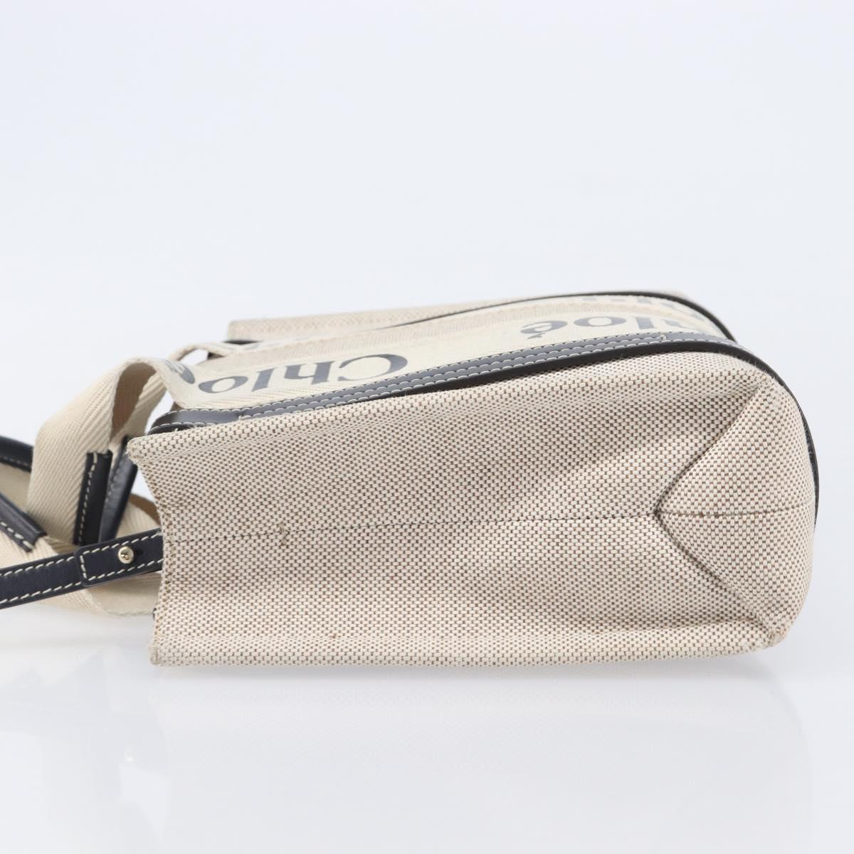 Chloe Woody Hand Bag Canvas 2way White Gold Auth ka6339