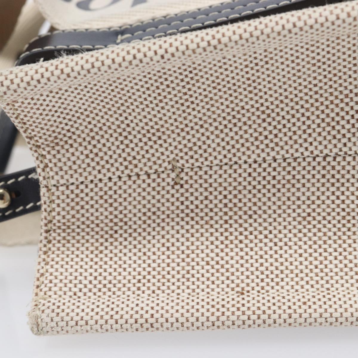 Chloe Woody Hand Bag Canvas 2way White Gold Auth ka6339
