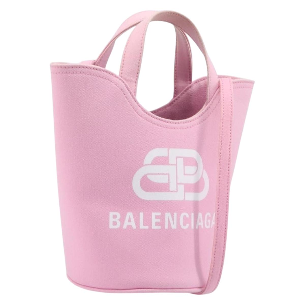 BALENCIAGA Wave XS Hand Bag Canvas 2way Pink Silver 619979 Auth ka6340V