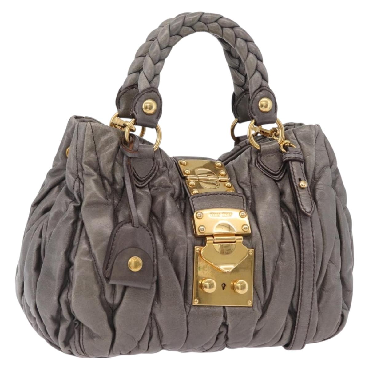 Miu Miu Matelasse Hand Bag Leather 2way Gray Gold Auth ka6343A