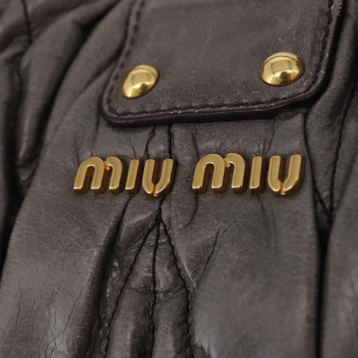 Miu Miu Matelasse Hand Bag Leather 2way Gray Gold Auth ka6343A