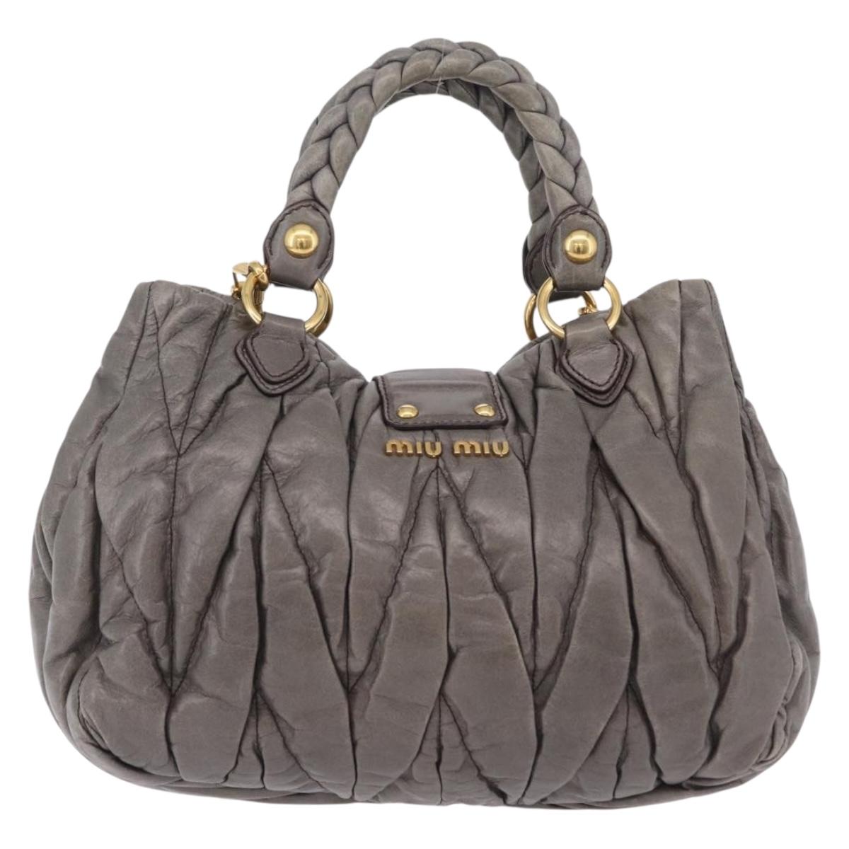 Miu Miu Matelasse Hand Bag Leather 2way Gray Gold Auth ka6343A