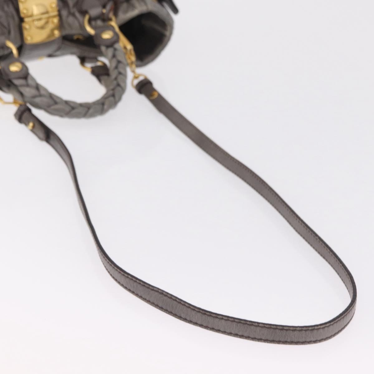 Miu Miu Matelasse Hand Bag Leather 2way Gray Gold Auth ka6343A