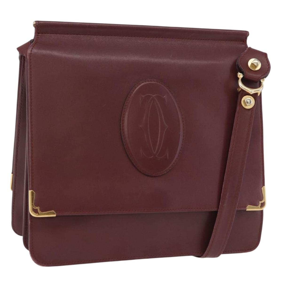 CARTIER Must Line Shoulder Bag Leather Bordeaux Gold Auth ka6344