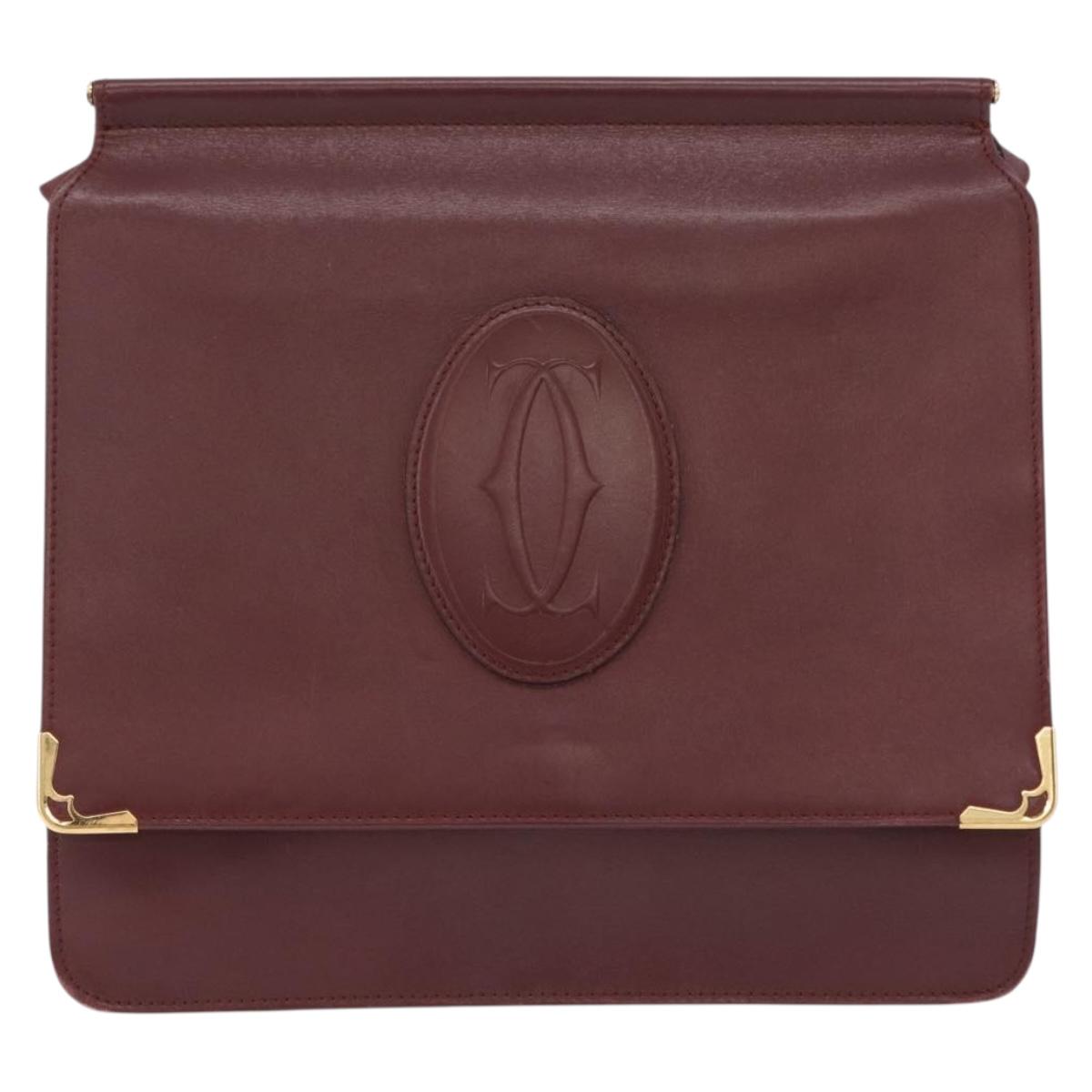 CARTIER Must Line Shoulder Bag Leather Bordeaux Gold Auth ka6344
