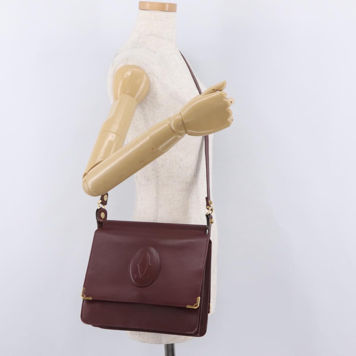 CARTIER Must Line Shoulder Bag Leather Bordeaux Gold Auth ka6344