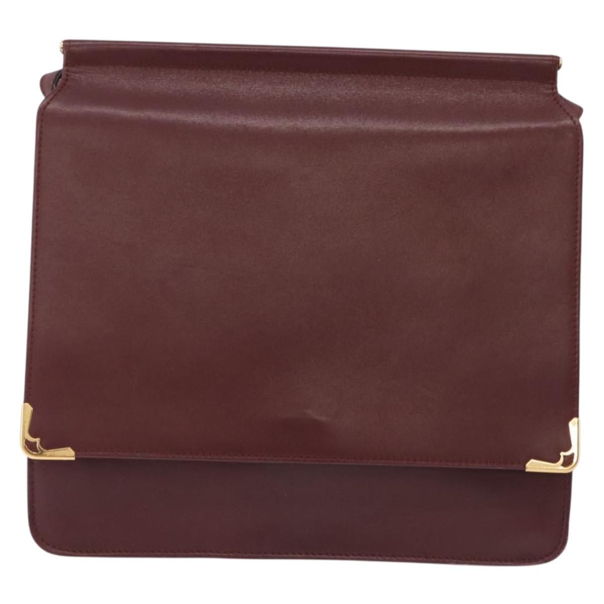 CARTIER Must Line Shoulder Bag Leather Bordeaux Gold Auth ka6344