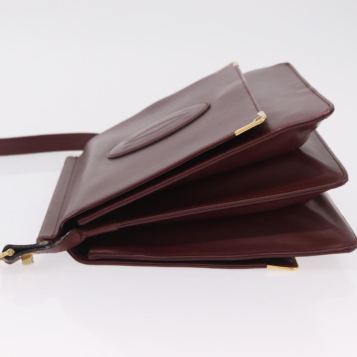 CARTIER Must Line Shoulder Bag Leather Bordeaux Gold Auth ka6344