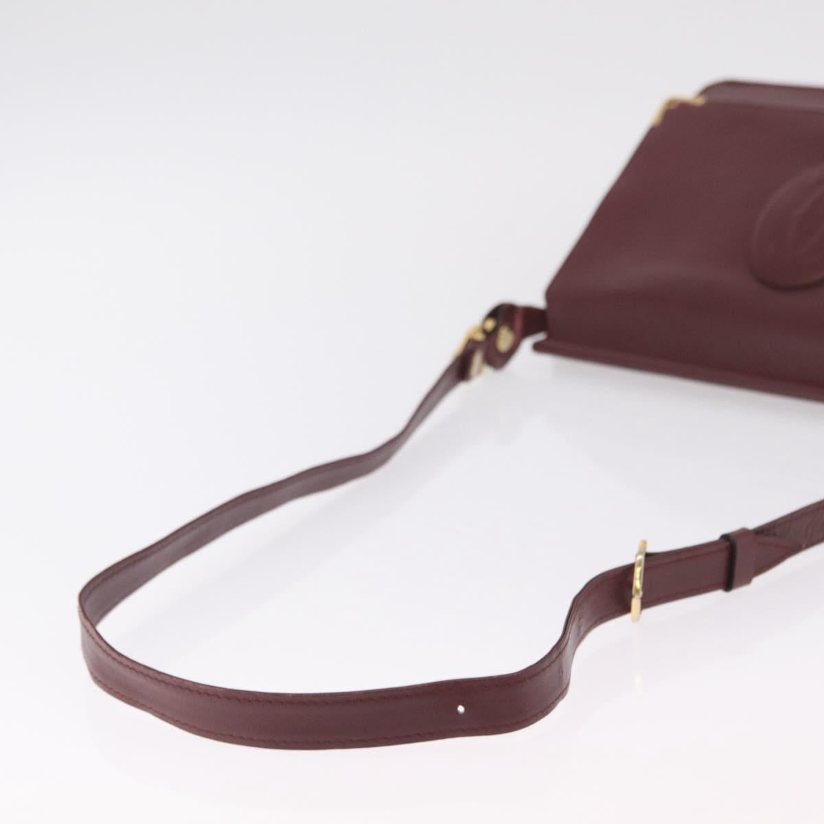CARTIER Must Line Shoulder Bag Leather Bordeaux Gold Auth ka6344