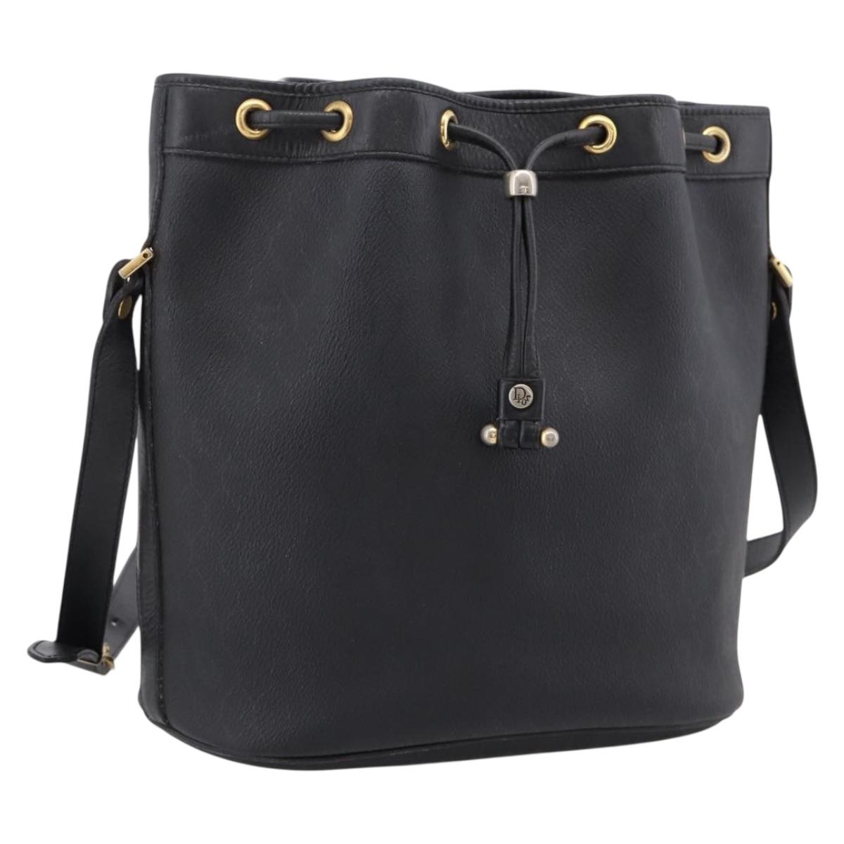 Christian Dior Honeycomb Canvas Shoulder Bag PVC Black Gold Auth ka6345