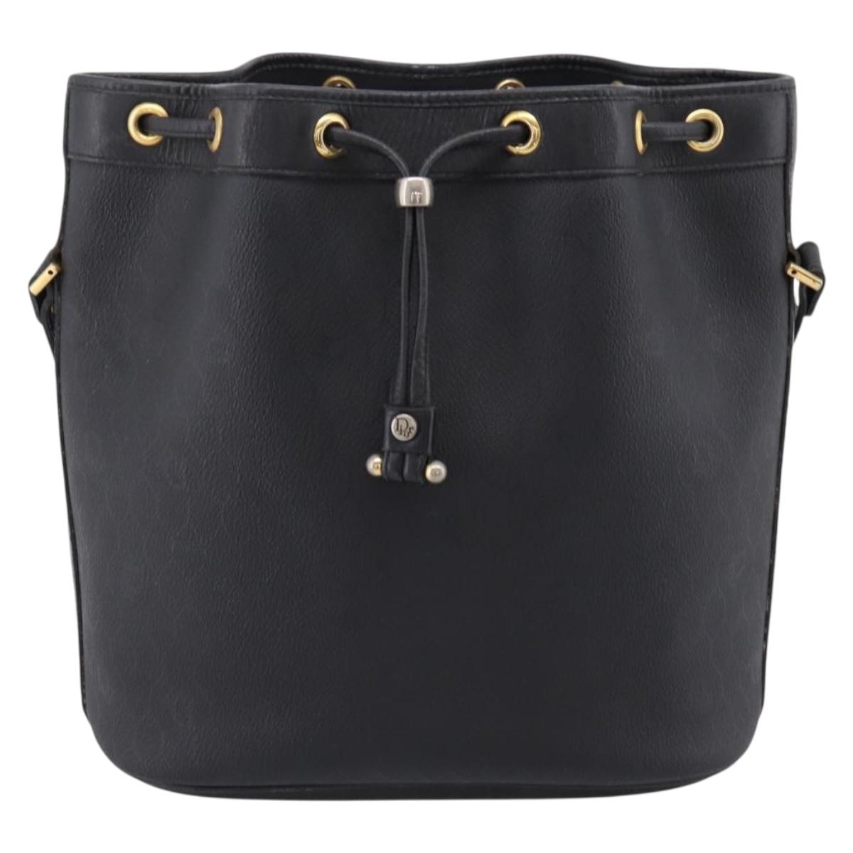Christian Dior Honeycomb Canvas Shoulder Bag PVC Black Gold Auth ka6345