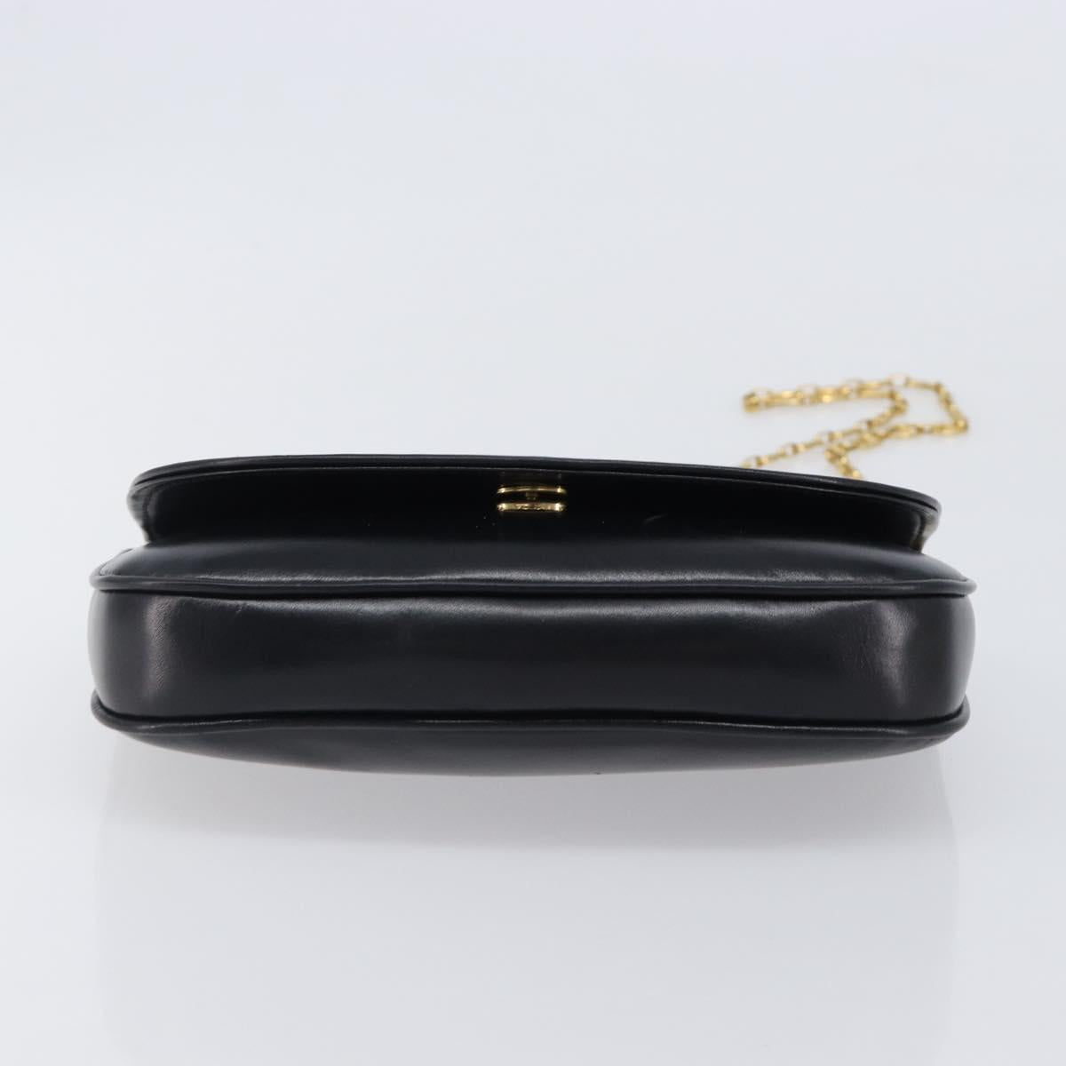 CELINE Chain Shoulder Bag Leather Black Gold Auth ka6346