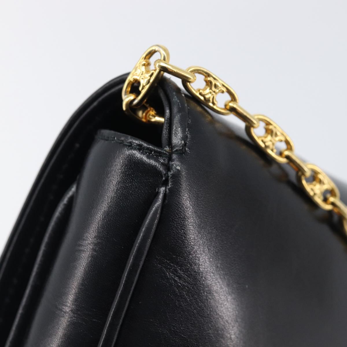 CELINE Chain Shoulder Bag Leather Black Gold Auth ka6346