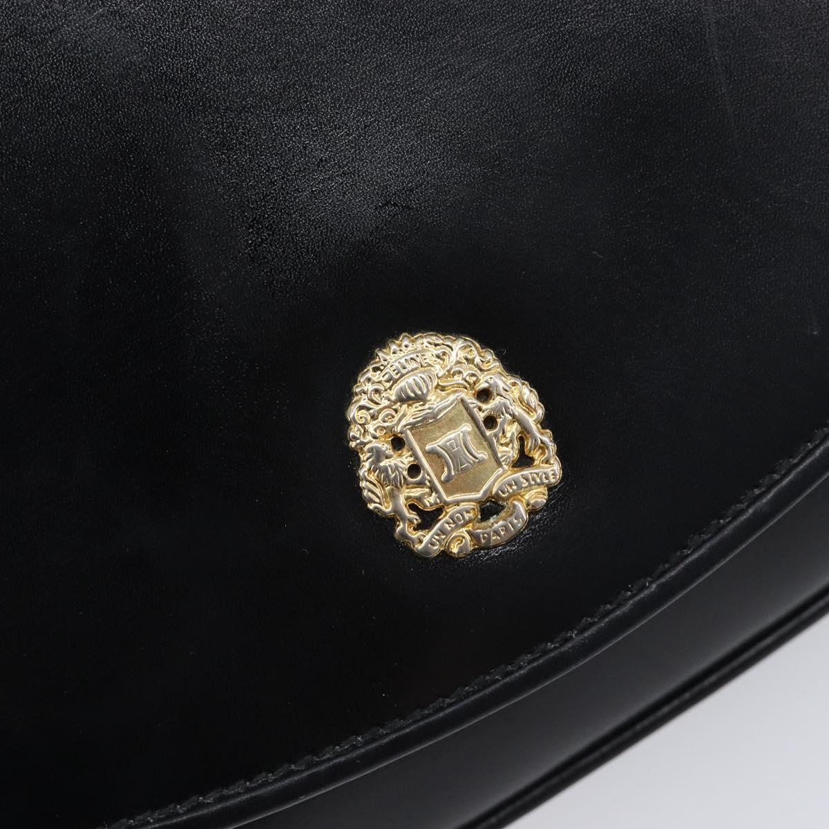 CELINE Chain Shoulder Bag Leather Black Gold Auth ka6346