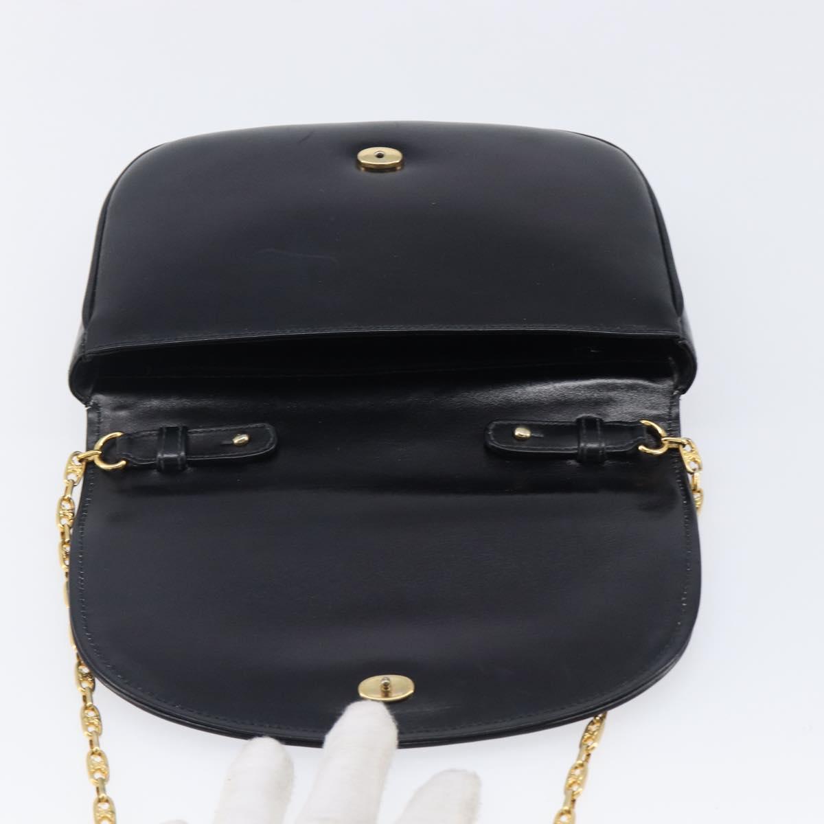 CELINE Chain Shoulder Bag Leather Black Gold Auth ka6346
