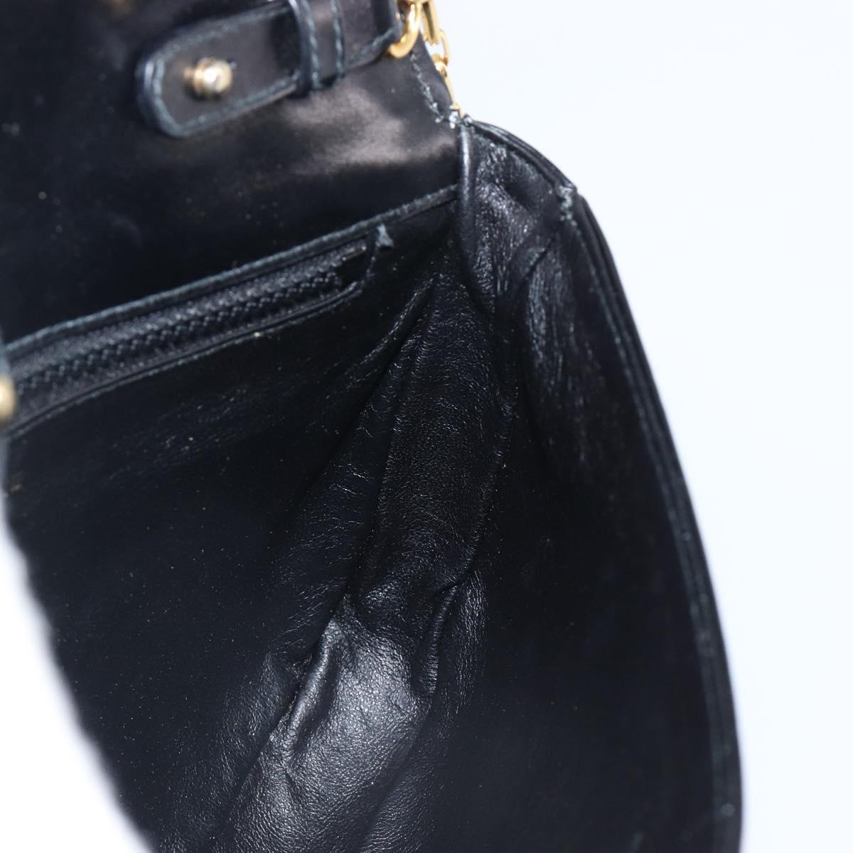 CELINE Chain Shoulder Bag Leather Black Gold Auth ka6346