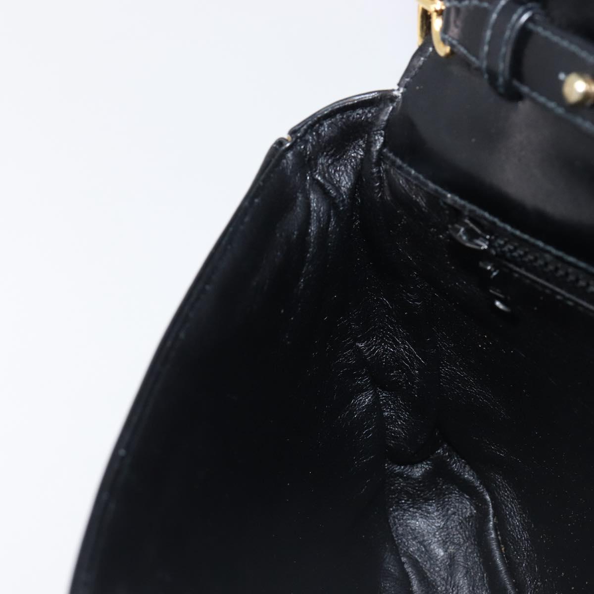 CELINE Chain Shoulder Bag Leather Black Gold Auth ka6346