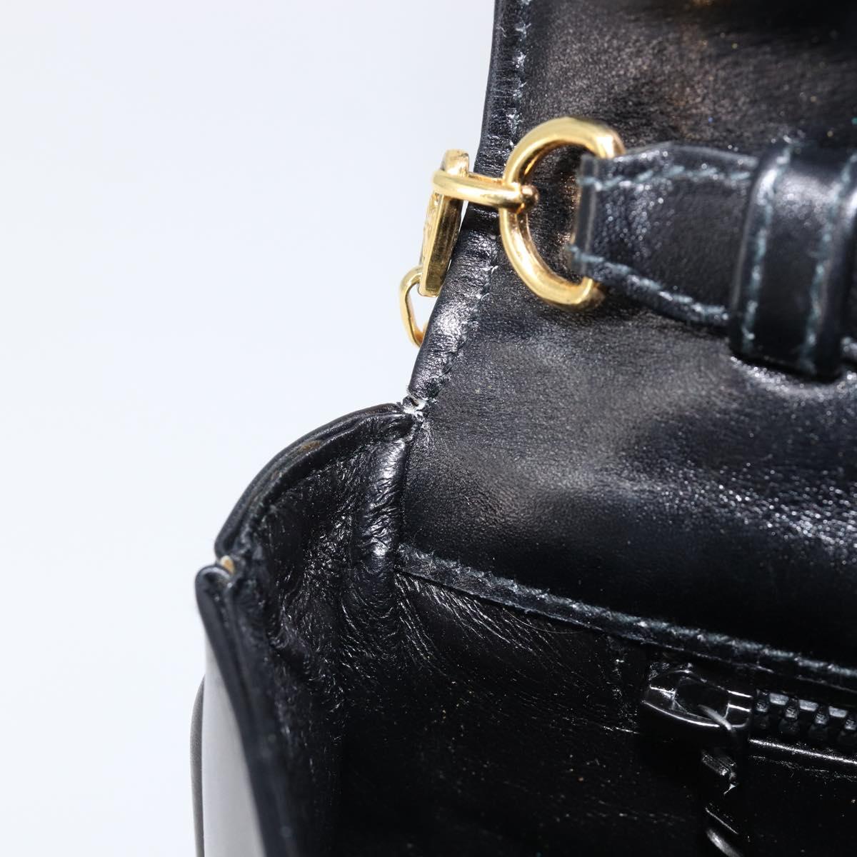 CELINE Chain Shoulder Bag Leather Black Gold Auth ka6346