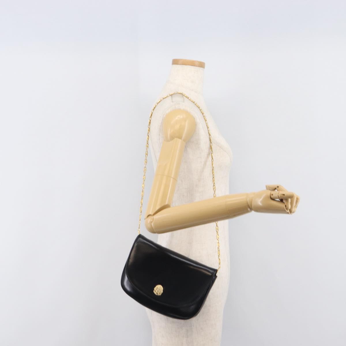 CELINE Chain Shoulder Bag Leather Black Gold Auth ka6346
