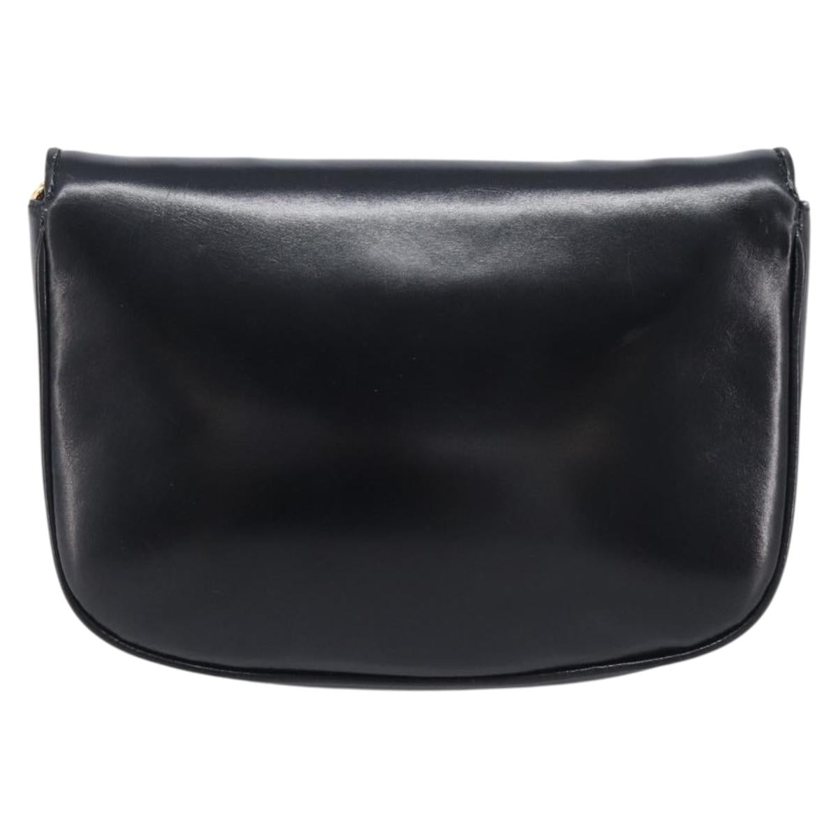CELINE Chain Shoulder Bag Leather Black Gold Auth ka6346