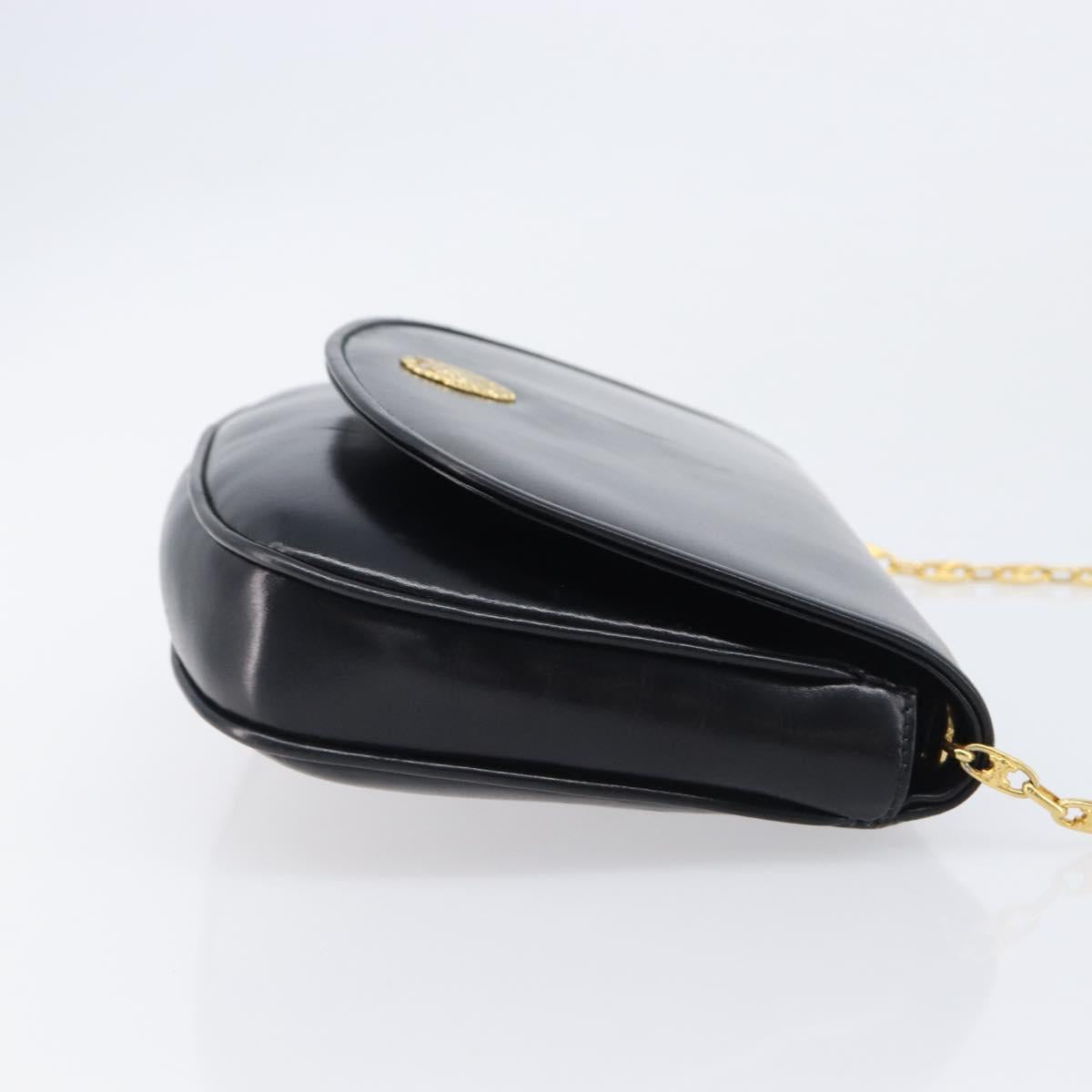 CELINE Chain Shoulder Bag Leather Black Gold Auth ka6346